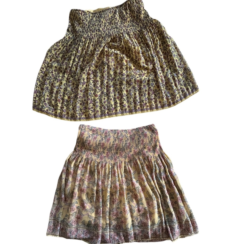 Boho Mini Skirts M/L Floral Patterns Yellow Flirty Set of Two